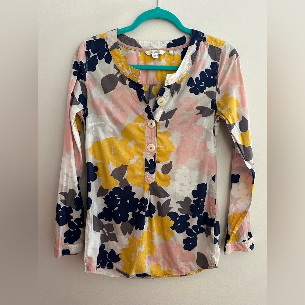 Boden Floral Long Sleeve Tunic Size 2 Pink Yellow